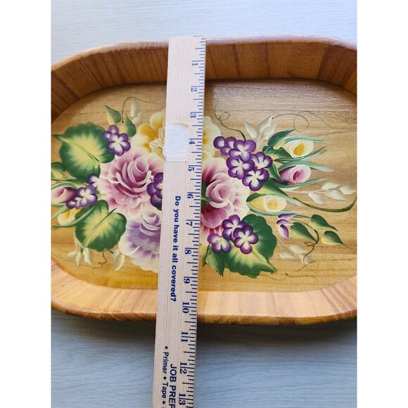 TRAY-WOODEN-HAND PAINTED-Floral-Lightweight-Artist-Bright Colors-18 in X 10 in - Picture 9 of 12